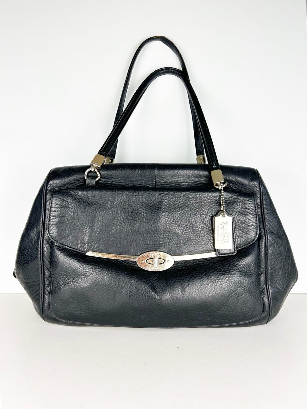 Coach Madison Madeline Black Leather Flap Purse Bag Satchel